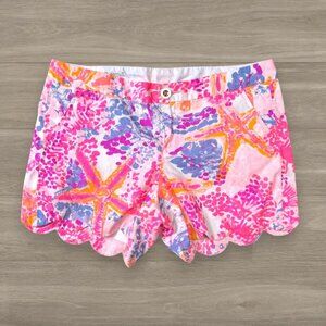 Lilly Pulitzer Buttercup Shorts Women’s 8 Pink Starfish Coral Print Scallop Hem